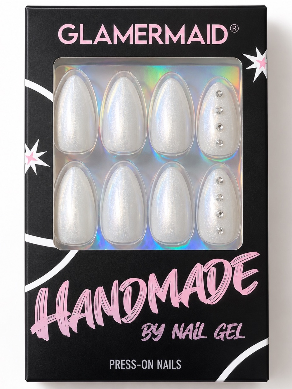 Glamermaid Iridescent White Handmade Press-On Nail Set